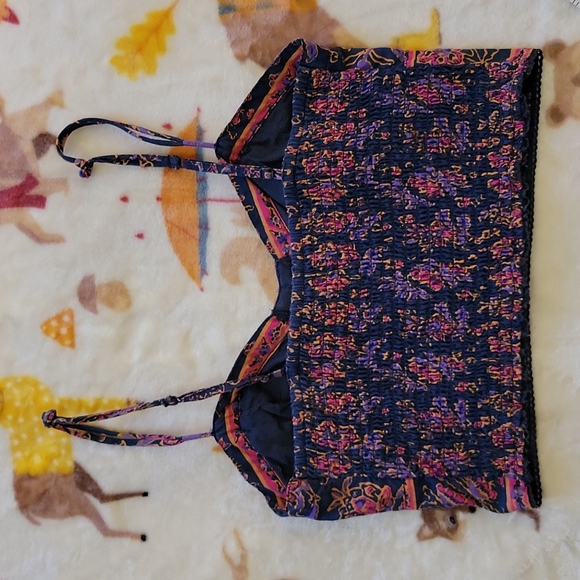 💙 BUSTIER CROP TOP KNIT CROCHETTE FLORAL CORSET STYLE PRINT FUNKY INDIAN - Picture 7 of 7